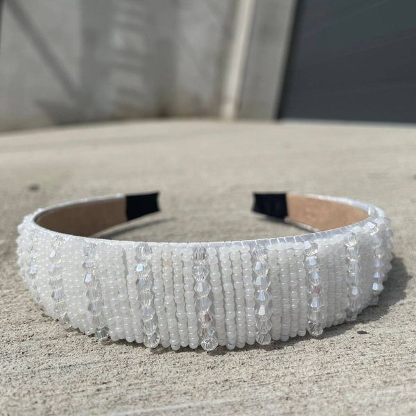 Обруч з христалами, плоский білий арт.21GW104 21GW104 фото